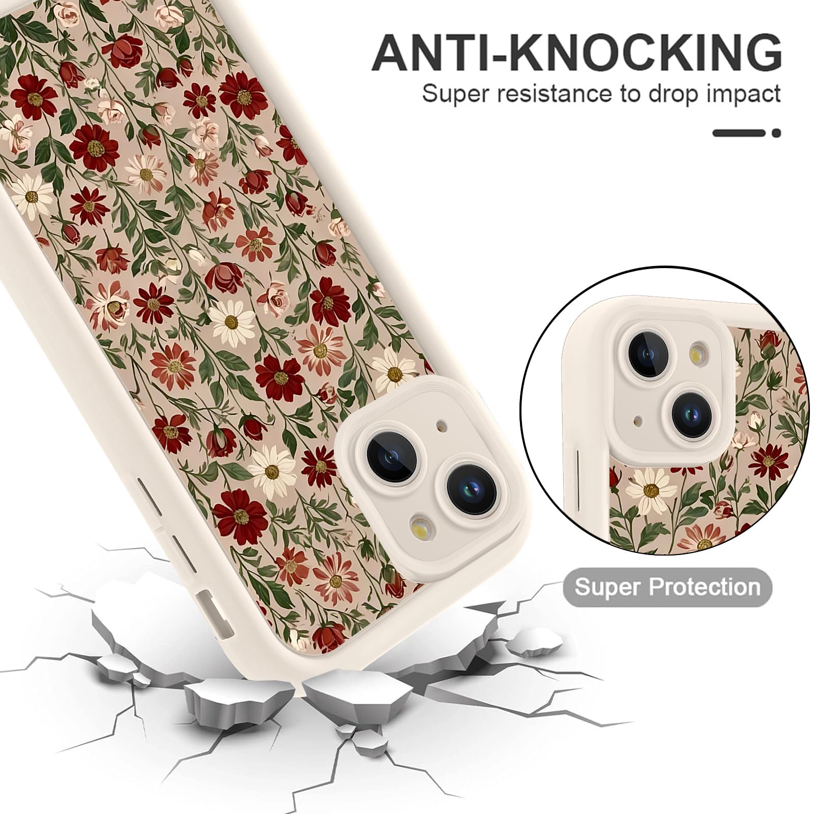 RUMDEY Capa de telefone floral floral retrô para iPhone 13 Mini 5